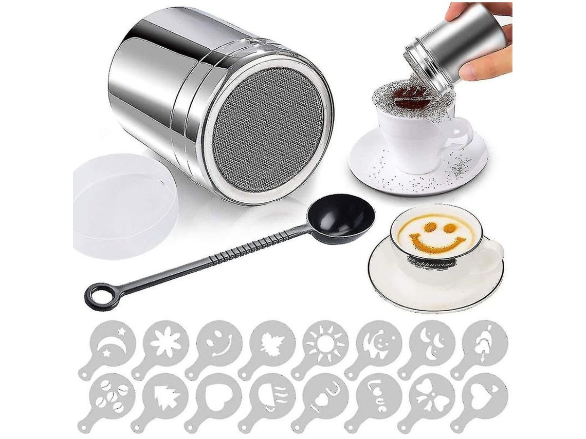 Shaker De Cacau De Aço Inoxidável 304 Com Tampa E 16 Modelos Para Açúcar Em Pó E Especiarias