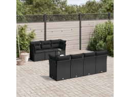 Vidaxl 8 Pcs Conjunto Sofás De Jardim Com Almofadões Vime Pe Preto
