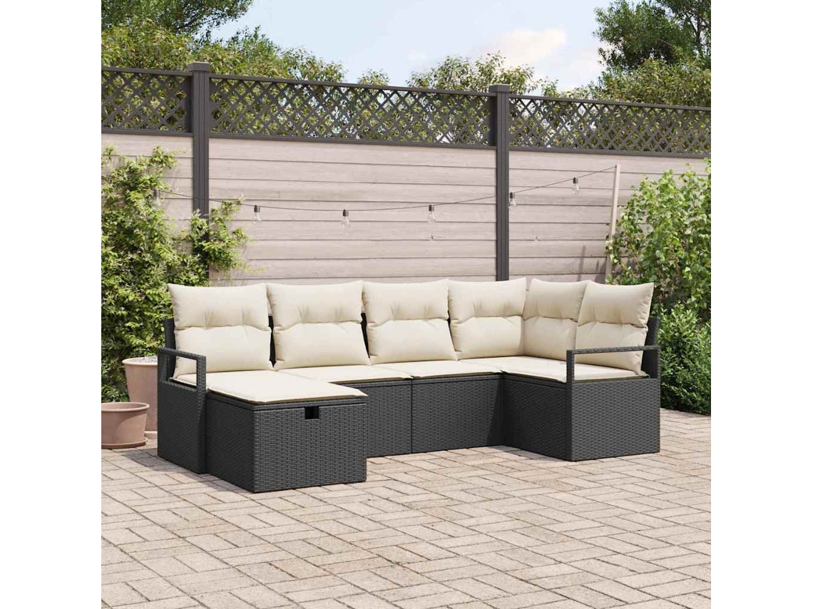 Vidaxl Conjunto De Sofás 6 Unid. Preto E Creme Vime Pe