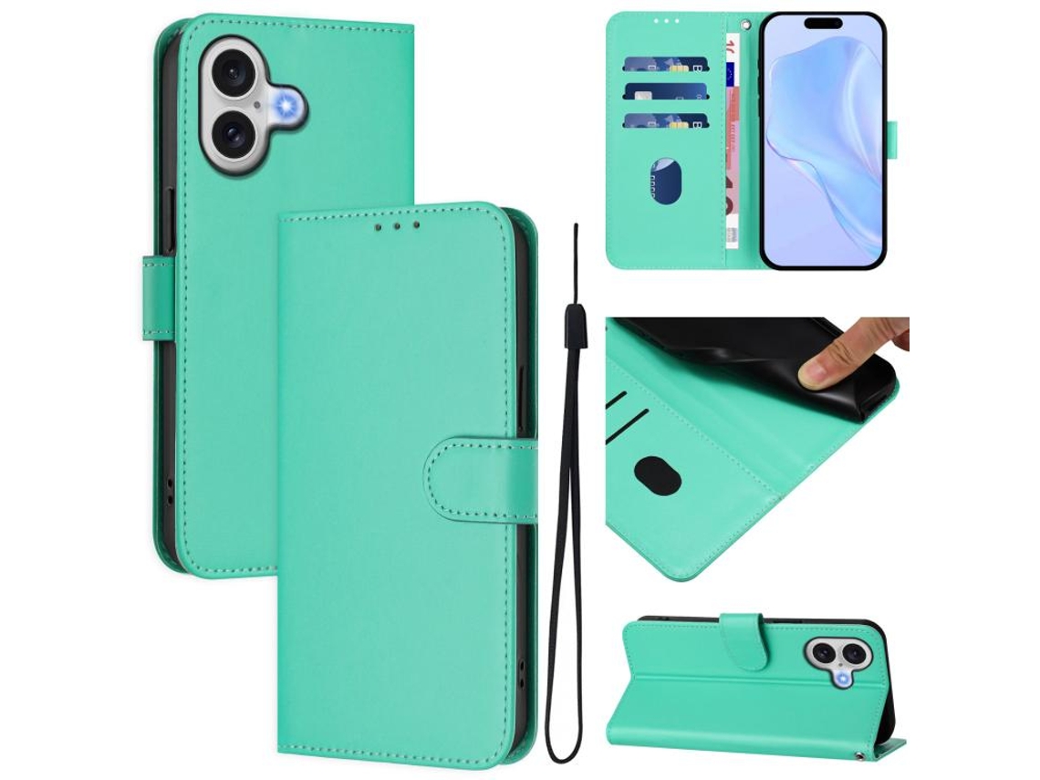 Capa De Couro Sintético Para Iphone 17 - Toque Suave - Cor Sólida - Com Cordão