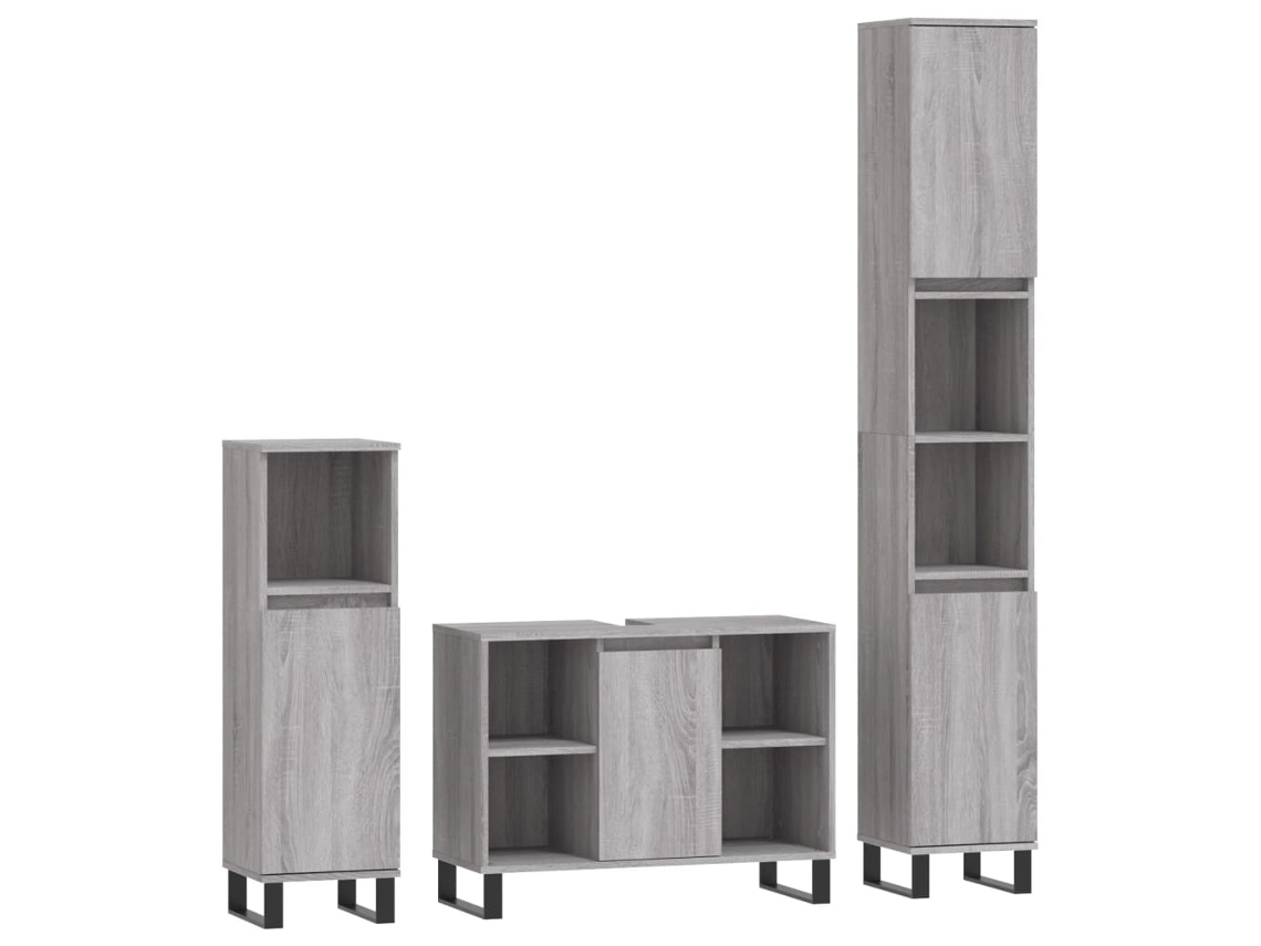 Conjunto de 3 Móveis Casa de Banho Madeira Processada Cinza Sonoma MAISON EXCLUSIVE (95x95x45 cm)
