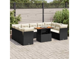 Vidaxl 10 Pcs Conjunto Sofás De Jardim C/ Almofadões Vime Pe Preto