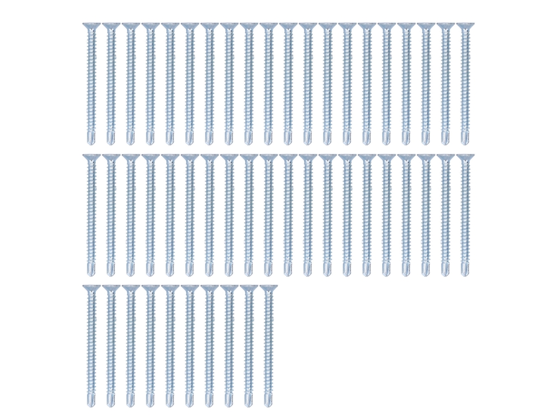Parafuso Auto-aburro Cruzado Aço Carbono Galvanizado 4.2x50mm Cabeça Plana 50 Peças Fixador Hardware