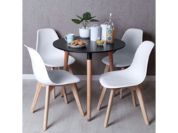 Conjunto Mesa Tower Redonda 80 Cm Preta E Pack 4 Cadeiras Kelen - Branco