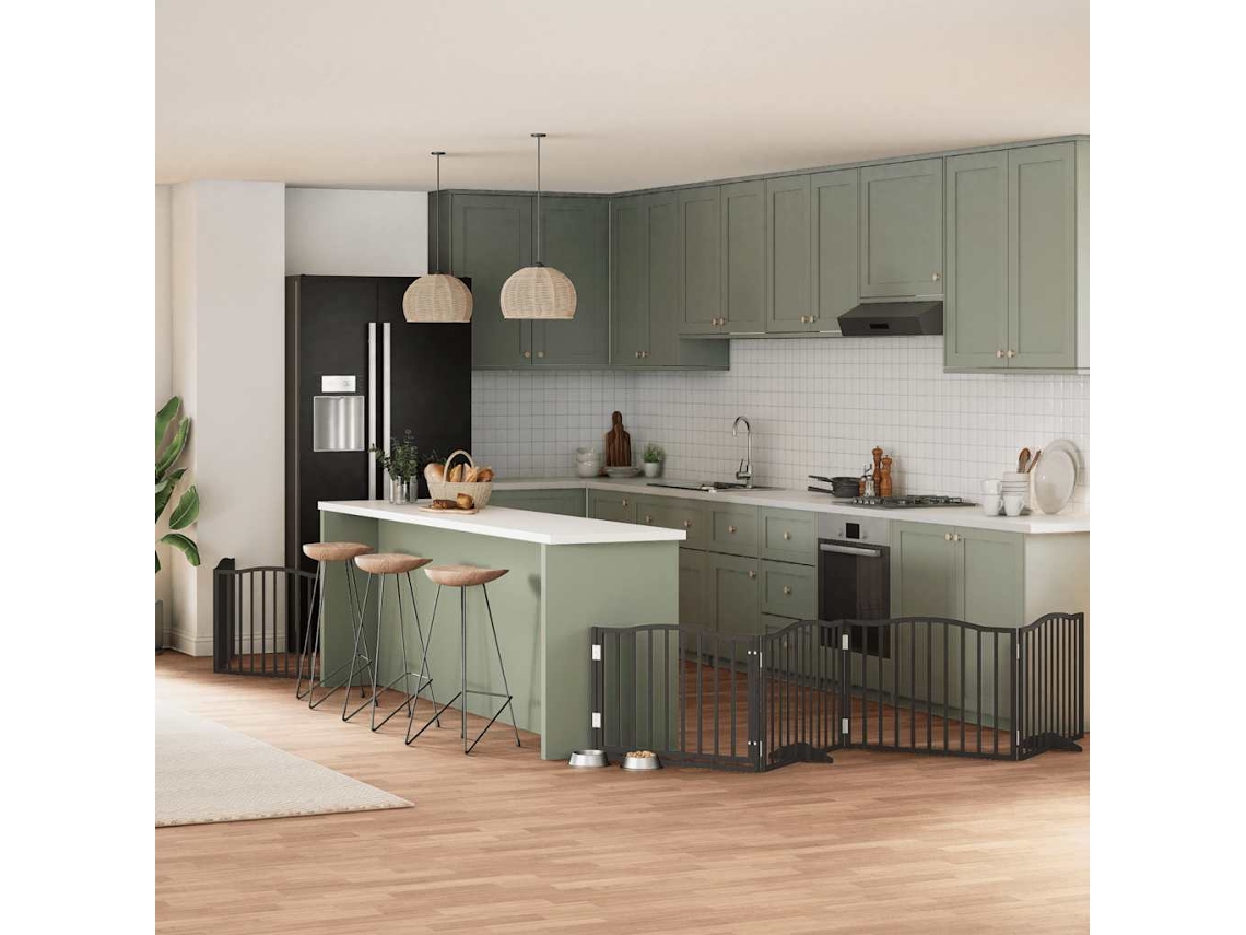 Vidaxl Portão P/ Cães Com Porta Dobrável 8 Painéis 640 Cm Álamo Preto