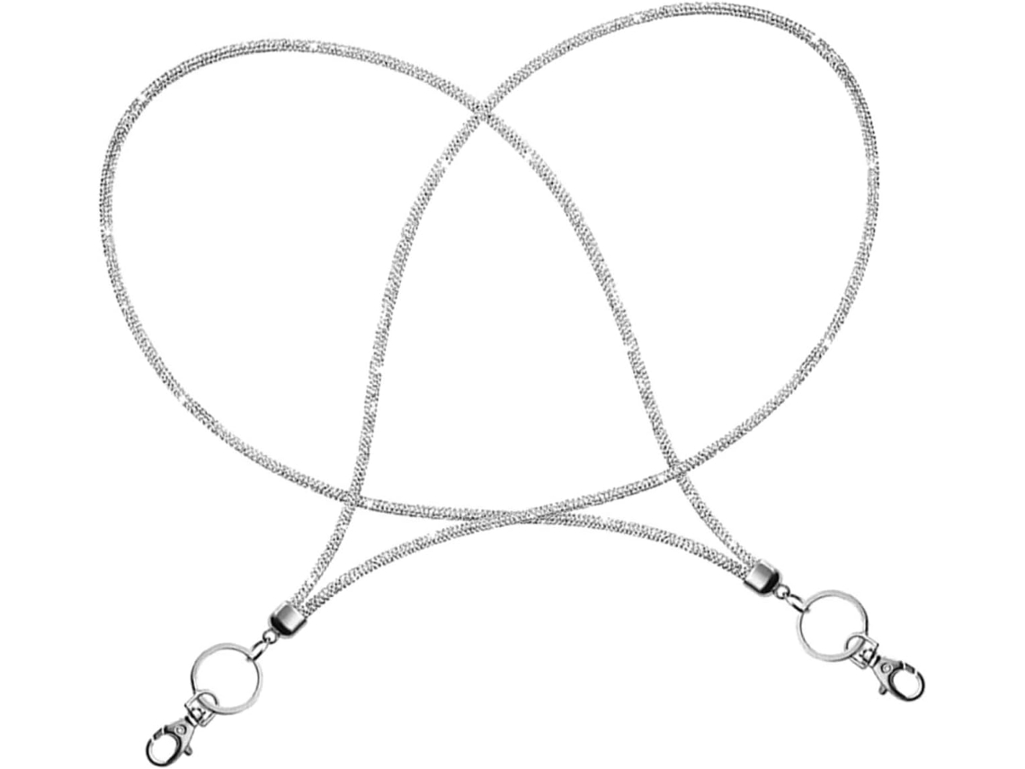 Conjunto De 2 Cordões Metálicos Para Celular Com Strass Prateados, Resistentes Ao Desbotamento, Design