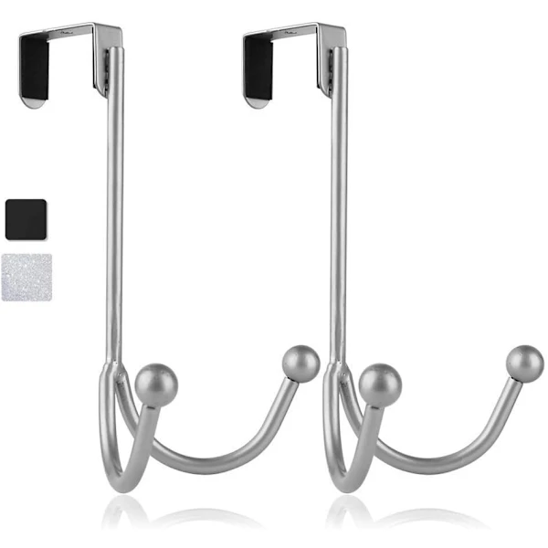 Cabide de Porta com Ganchos Duplos, Pacote com 2 Unidades, Gancho Duplo de Metal Prateado BRILVIBERA