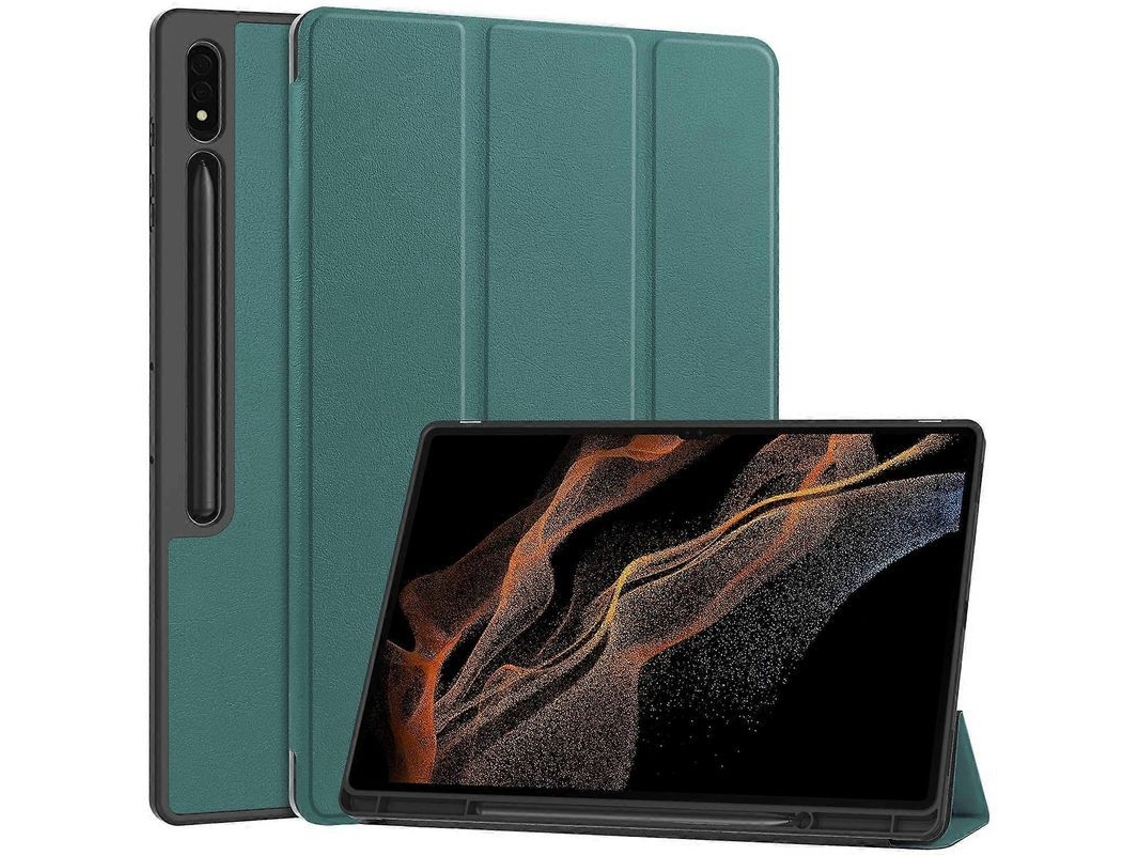 Capa para Samsung Galaxy Tab S10 Ultra com suporte, absorção de impacto, couro Pu, slot para caneta, preto