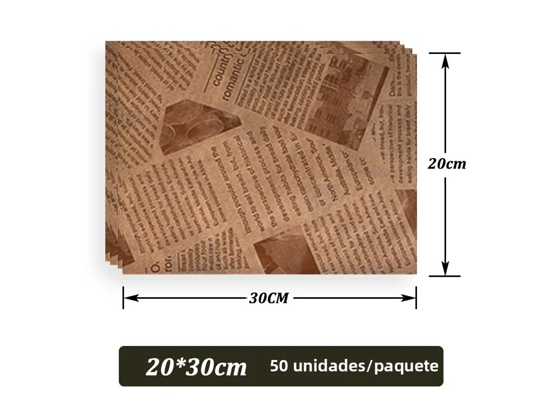 50 Folhas de Papel Manteiga Antiaderente , Adequadas para Alimentos, Wraps de Hambúrguer e Batatas Fritas Doces. MDUG (marrom, 20x30cm)
