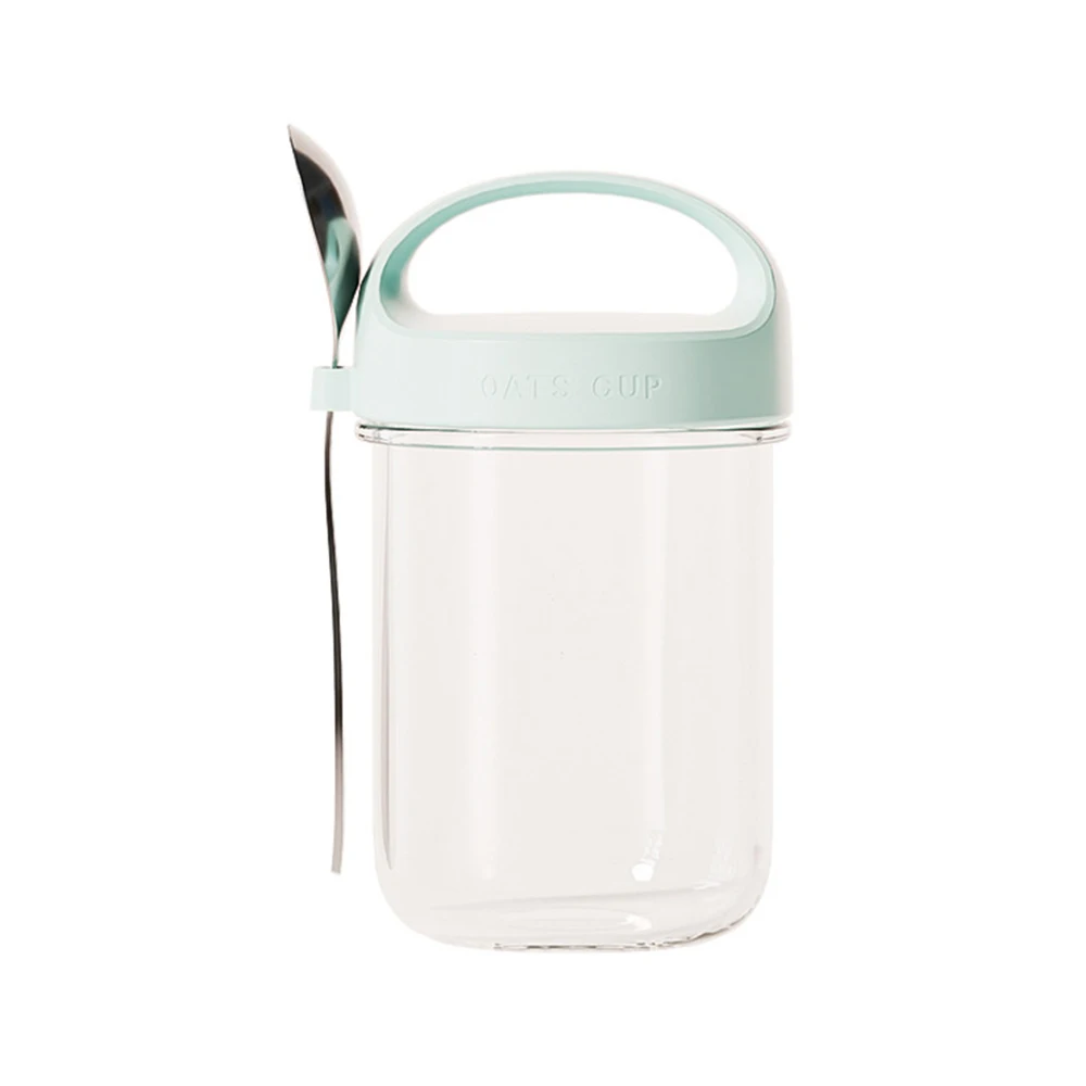 (azul) Copo Para Café Da Manhã De 430ml, Recipiente De Vidro Ecológico Próprio Para Micro-ondas Com Tampa E Colher À Prova De Vazamentos.