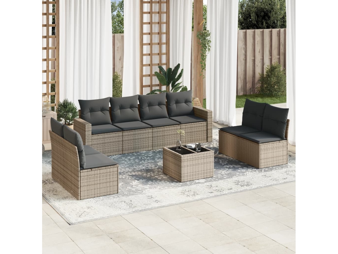 Vidaxl 9 Pcs Conjunto De Sofás P/ Jardim Com Almofadões Vime Pe Bege