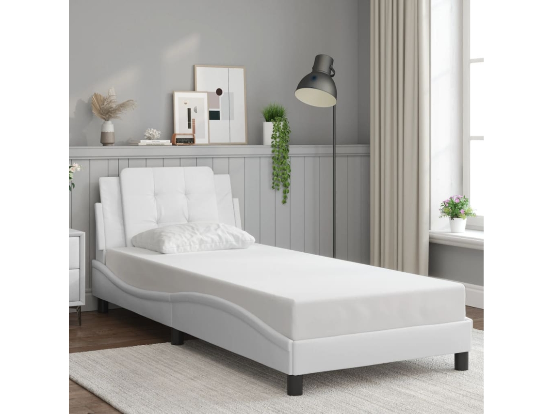Estrutura Cama C/ Cabeceira 100x200 Cm Couro Artificial Branco