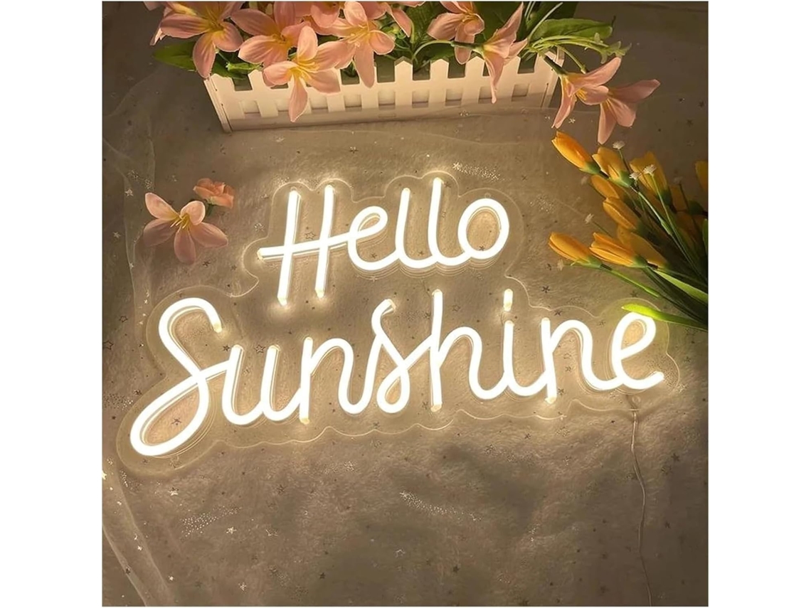 Luminária De Néon Hello Sunshine Para Quarto Menina Luz Noturna
