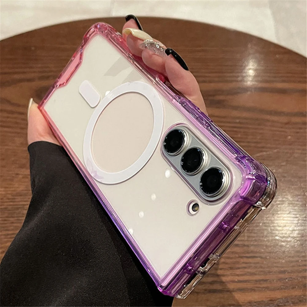 (roxo-rosa, Galaxy Z Fold6) Capa Transparente Com Degradê E Resistente A Riscos, Compatível Com Carregamento Sem Fio Magnético