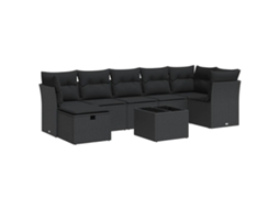 Conjunto de 8 Sofás de Jardim com Almofadões Vime Pe Preto MAISON EXCLUSIVE (N/A)