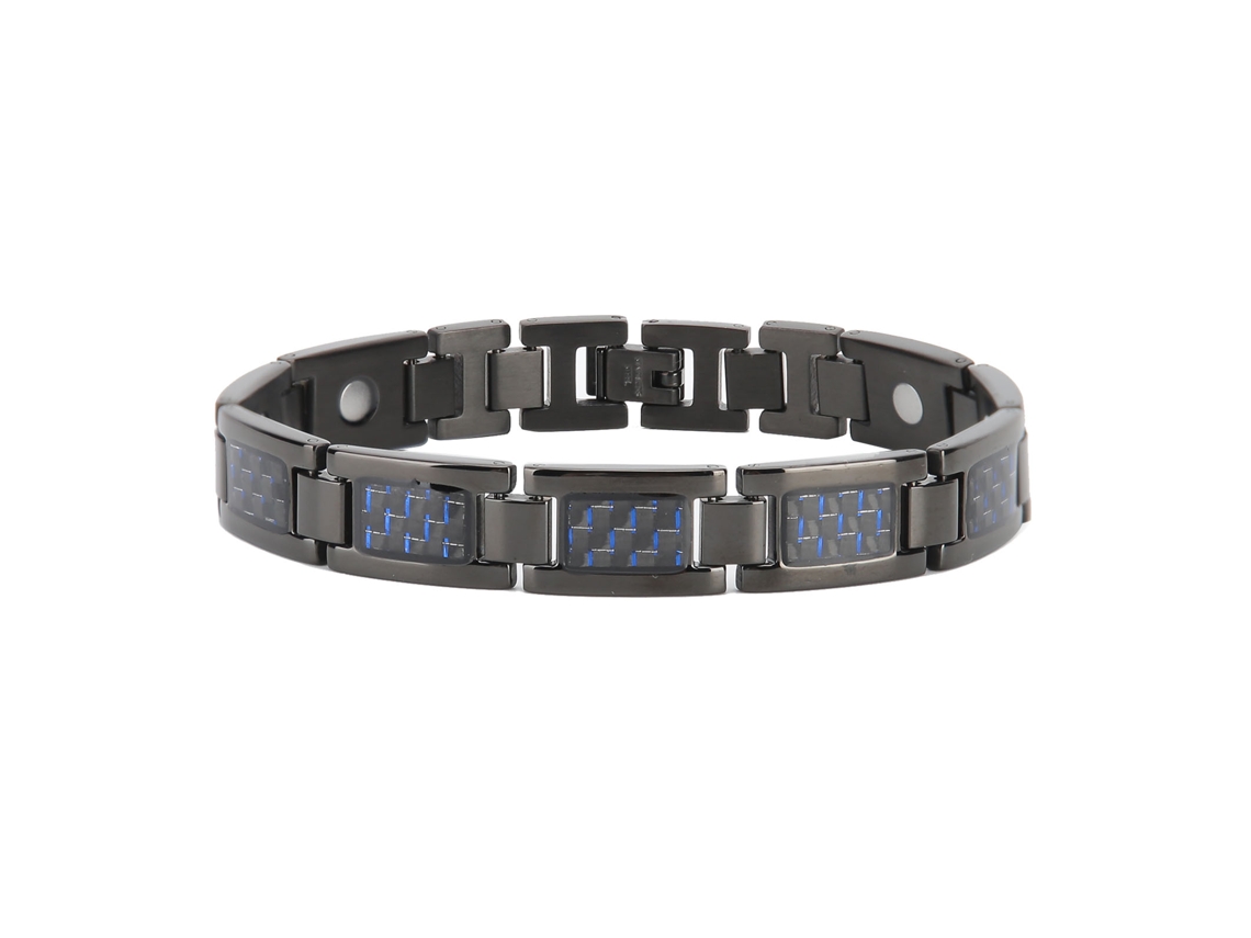 Pulseira De Aço Inoxidável Com Fibra De Carbono Estilo Magnético Para Alívio Da Dor (preto Azul)