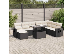 Vidaxl 9 Pcs Conjunto De Sofás P/ Jardim C/ Almofadões Vime Pe Preto
