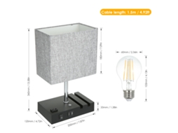2026 lâmpada de Mesa com Controle Táctil, 2 Portas Usb e Tomada, 3 Níveis de Brilho para Quarto e Escritório (lâmpada Incluída)
