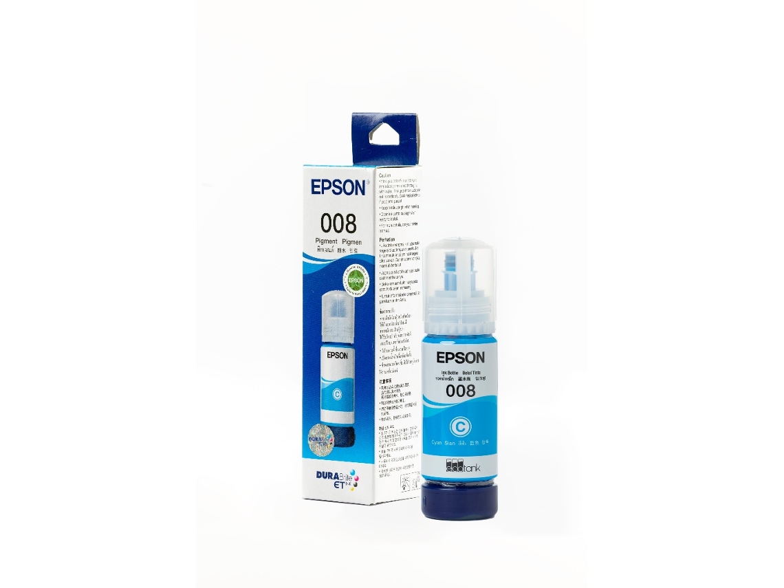 Frasco De Tinta Original Epson 008, Ciano, 70ml, Para Impressoras Ecotank L6460, L6490, L15150, L15160 E M15140.