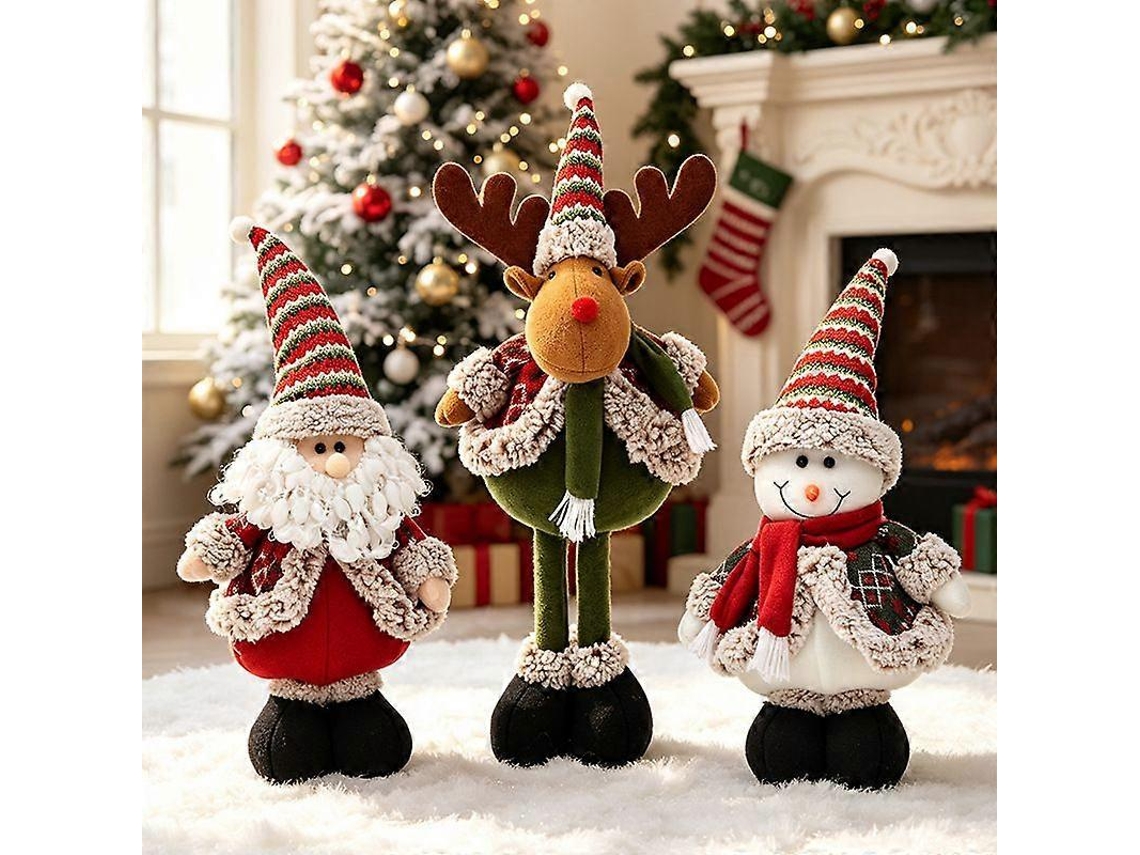 Boneco De Natal Com Chapéu De Malha Às Riscas E Função Retrátil