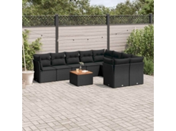 Vidaxl 10 Pcs Conjunto Sofás De Jardim C/ Almofadões Vime Pe Preto