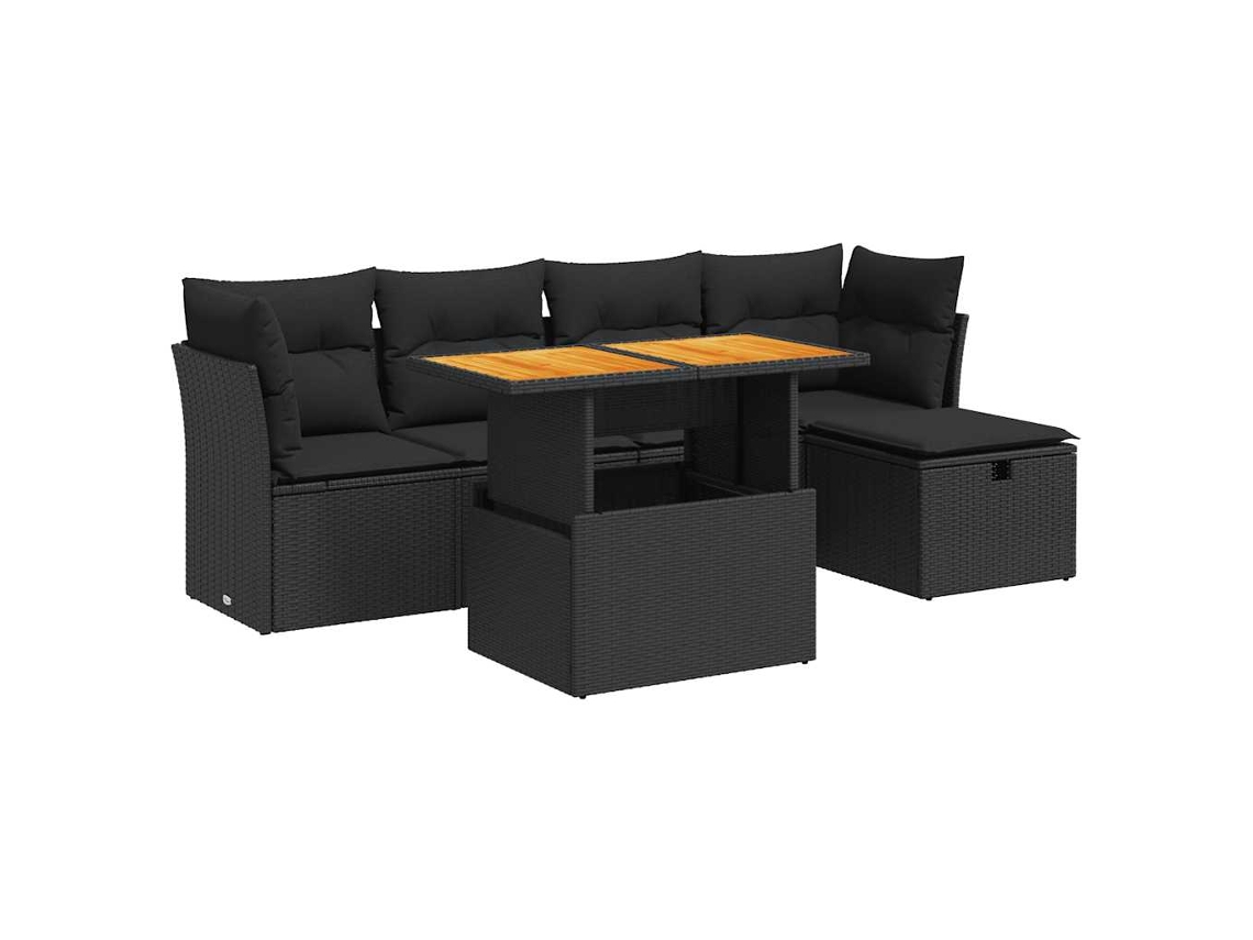 Conjunto de 6 Sofás de Jardim com Almofadões Vime Pe/acácia Preto MAISON EXCLUSIVE (N/A)