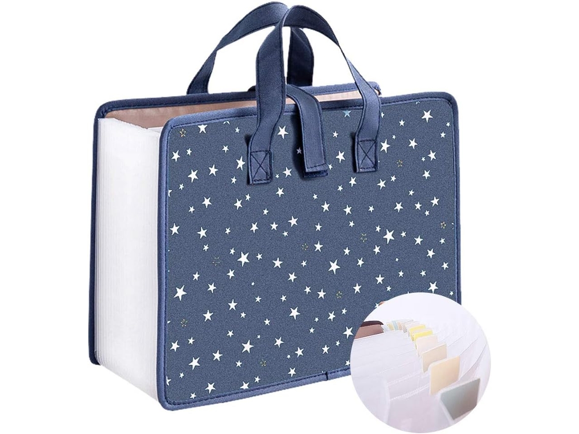 Pasta Expansível para Documentos A4 com 13 Compartimentos, Modelo Oxford, Formato de Estrela, Estilo Sanfona, Azul BRILVIBERA