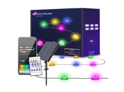 Fita De Led Para Beiral, Impermeável, Com Solar E Bluetooth, 32.8ft, 20 Leds, Efeitos Coloridos