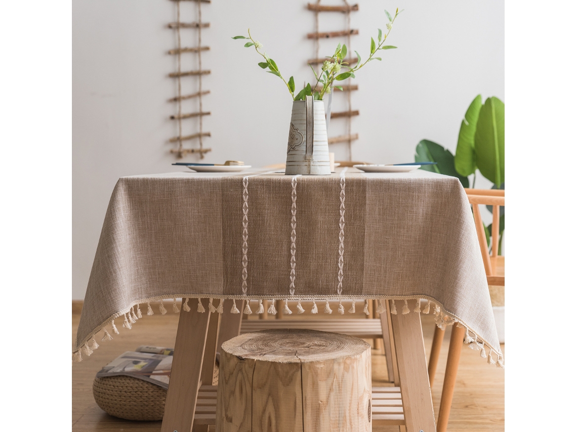 Lurelia Toalha De Mesa Algodão Linho 140x180cm 70 Cm Lavável Borlas