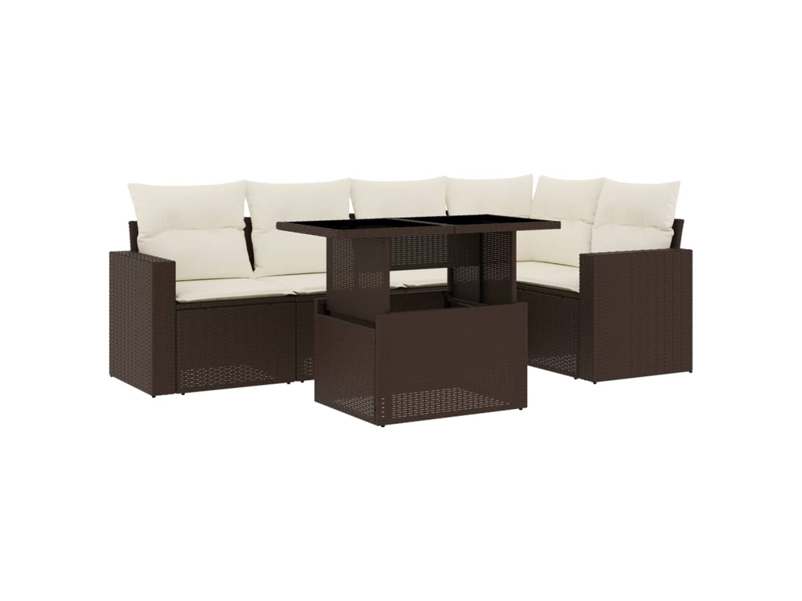 Conjunto de 6 Sofás Jardim com Almofadões Vime Pe Castanho MAISON EXCLUSIVE (80x200 cm)