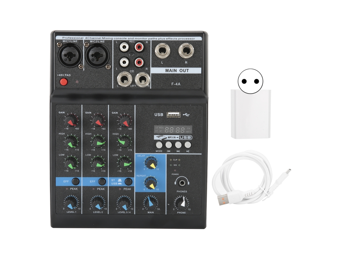 Misturador Mali de áudio 4 canais USB, com placa de som, para computador, casa, palco, 240V