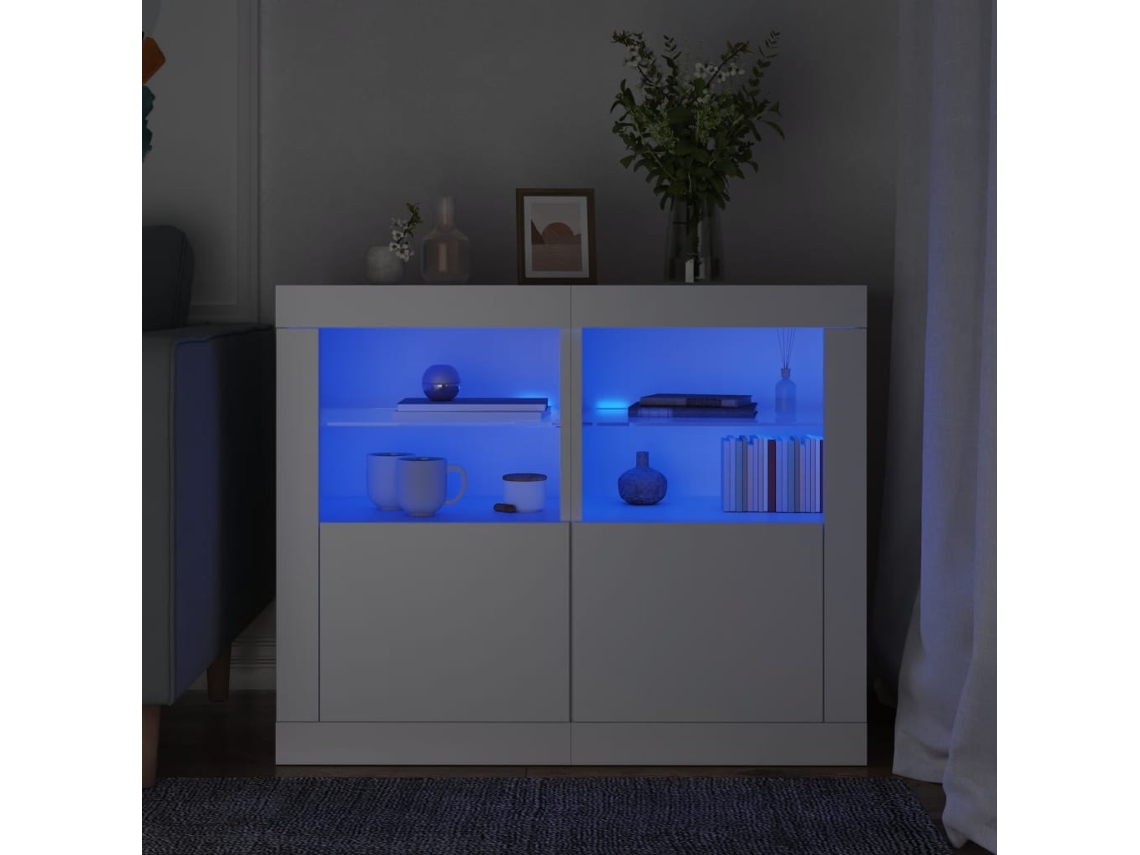Vidaxl Móveis De Apoio C/ Luzes Led 2 Pcs Derivados De Madeira Branco
