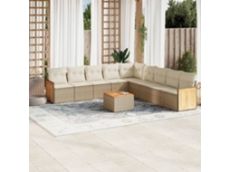 Vidaxl 10 Pcs Conjunto De Sofás P/ Jardim Com Almofadões Vime Pe Bege