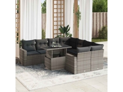Vidaxl 9 Pcs Conjunto Sofás P/ Jardim Com Almofadões Vime Pe Cinzento