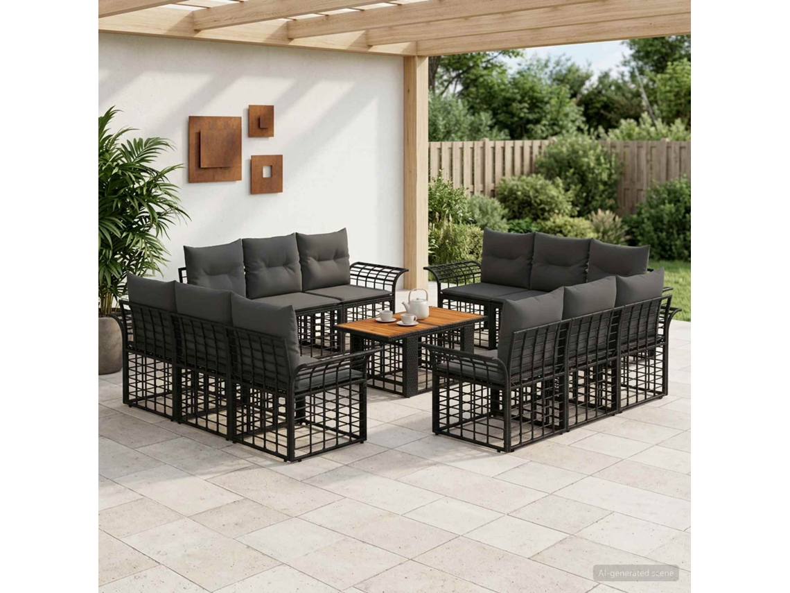 Vidaxl Conjunto De Sofá De Jardim 13 Unid. Preto E Cinza Escuro