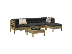 Vidaxl 6 Pcs Conjunto Sofás De Jardim C/ Almofadões Pinho Impregnado
