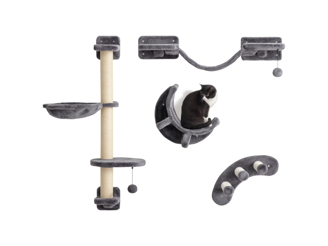 Parede De Escalada Para S, Conjunto De 4 Peças Com Rede E Ponte Para S, Adequada Para S De Até 5 Kg, Cinza Escuro.