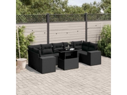 8 Pcs Conjunto Sofás De Jardim Com Almofadões Vime Pe Preto Dkd Home Decor