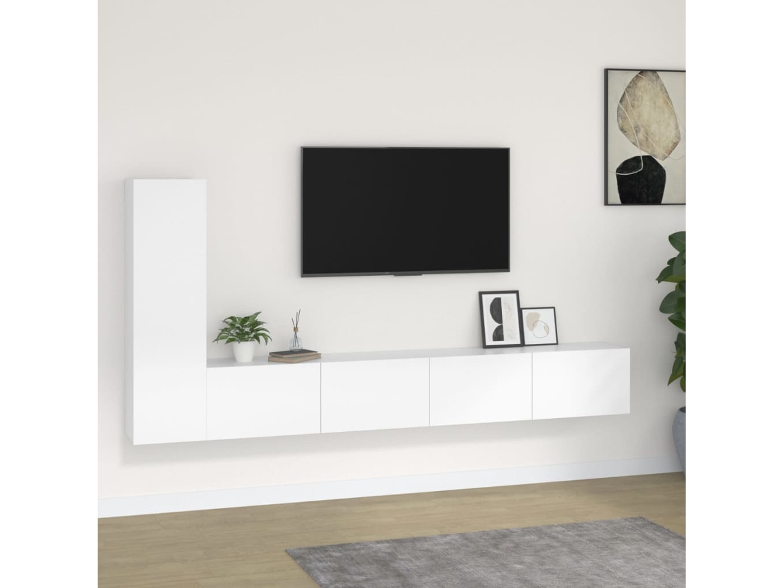 Vidaxl Conjunto Móveis De Tv 3 Pcs Madeira Processada Branco