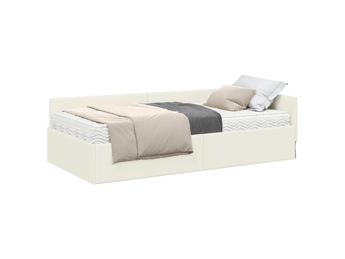Estrutura de Cama de Canto com Colchão 2 Pcs Veludo Creme MAISON EXCLUSIVE