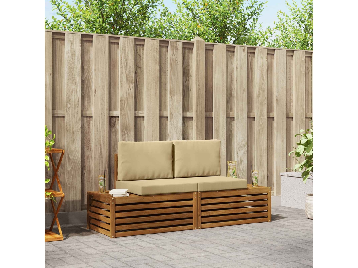 Vidaxl Conjunto De Sofás Para Exterior 2 Peça Natural E Bege