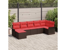 Vidaxl Conjunto De Sofá De Jardim 7 Unid. Bege Vime Pe