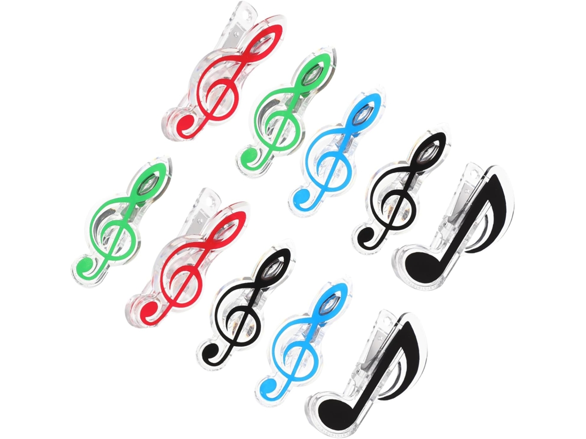 Conjunto de 40 alfinetes para partituras em formato de notas musicais, perfeitos para organizar seus livros de música.