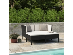 Pcs Conjunto Lounge De Jardim C/ Almofadões Vime Pe Preto Dkd Home Decor