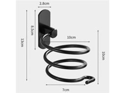 Suporte de Parede para Secadora Cabelo em Espiral, Ferramentas Cuidados com o Cabelo, Organizador Rack Par a Preto GOKOCO