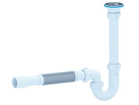 Sifão para Escoamento de Resíduos de Lavatório de Cozinha 6/4 X 40 mm com Parte Flexível para Ligação Fácil