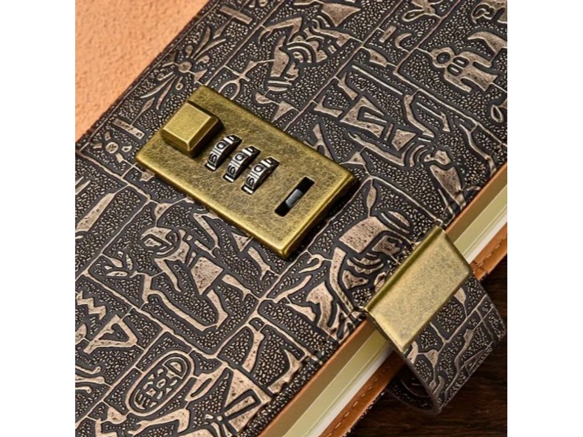 Caderno Com Senha E Cadeado De Combinação, Capa Em Couro Pu Texturizado Em Estilo Vintage, 200 Páginas Pautadas, Profissionais E Viagens