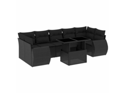 Conjunto de 8 sofás de jardim com almofadões Vime Pe Preto MAISON EXCLUSIVE (8 peças)