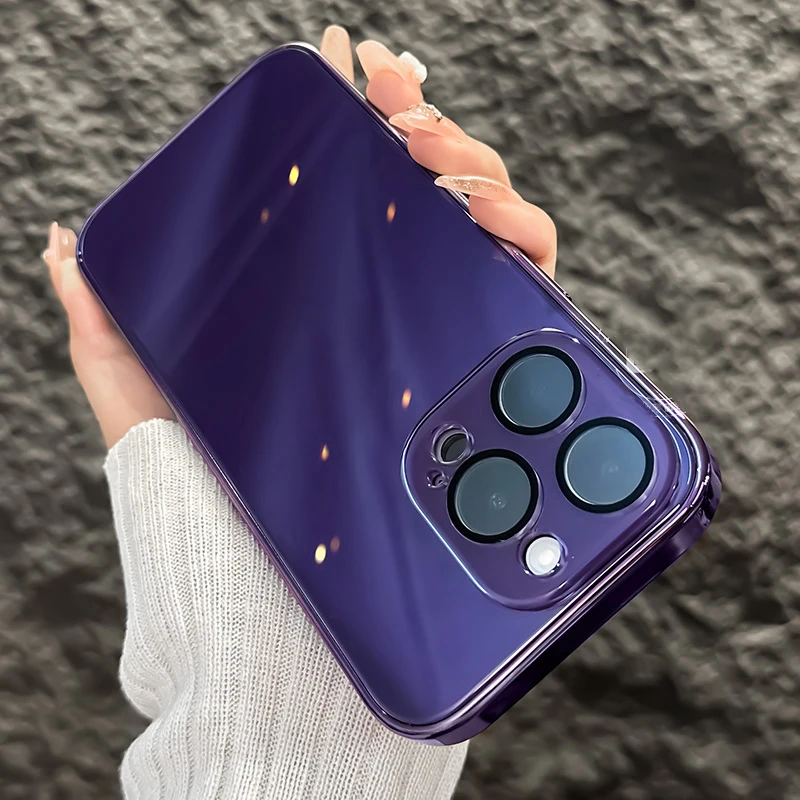 Capa De Celular Em Vidro Temperado À Prova De Choque (roxo Escuro Para Iphone 14 Pro)