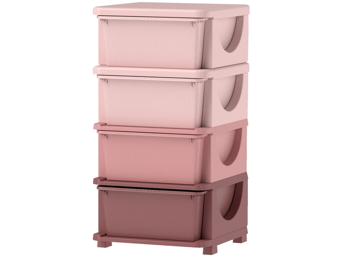 Caixa Organizadora Infantil 4 Gavetas Bordas Rosa 37x37x76cm VELTRIX
